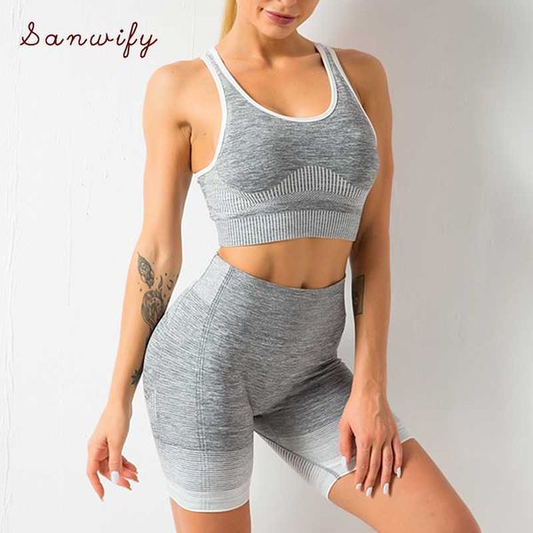 

бесшовные йоги набор женщины серого rid 2 шт crop top tank шорты спорт set summer workout экипировка фитнес одежда центр наборы, White;red