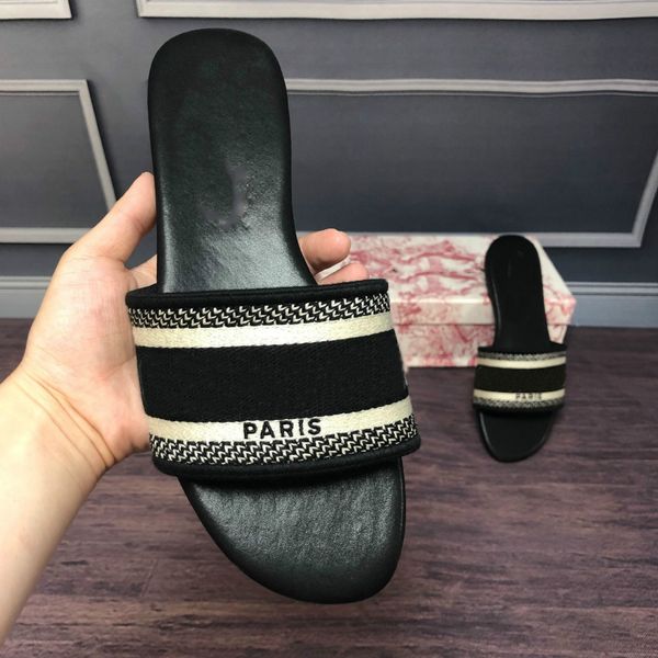 

pretty paris womens slippers beautiful scuffs shoes summer sandals beach slides slippers ladies flip flops loafers embroidered, Black