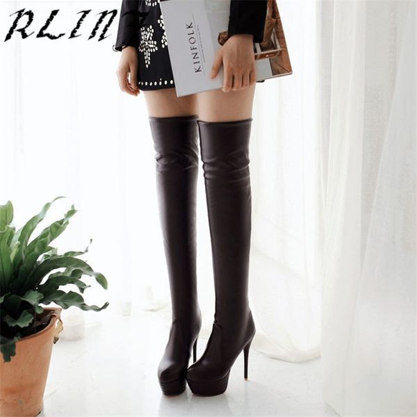 

rlinf tall patent high heeled boots for women size 34-46, Black