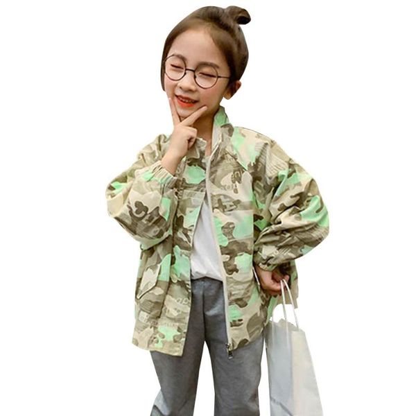 

girls jackets camouflage jacket girls spring autumn outerwear for children teenage children's clothing girl 6 8 10 12 14 year, Blue;gray