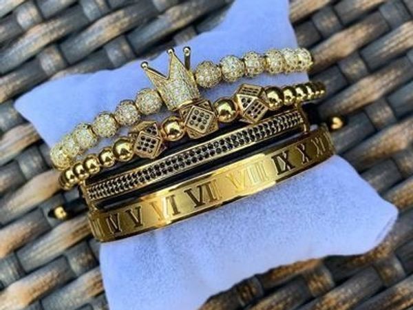 

3pcs/set roman numeral bracelets steel couple bangle crown charm for love vintage bracelets for women men statement jewelry christmas002, Golden;silver