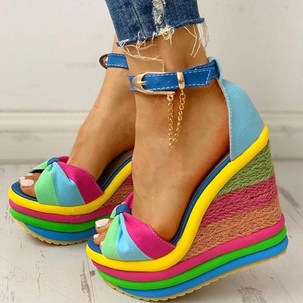 

dropship sandals platform sandals wedges summer bohemian color block high heels with ankle strap sandal woman braided, Black