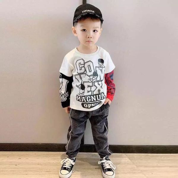 

2020 boys' cotton bottoming shirt, children's long-sleeved t-shirt, baby spring and autumn new children's korean style top, White;black