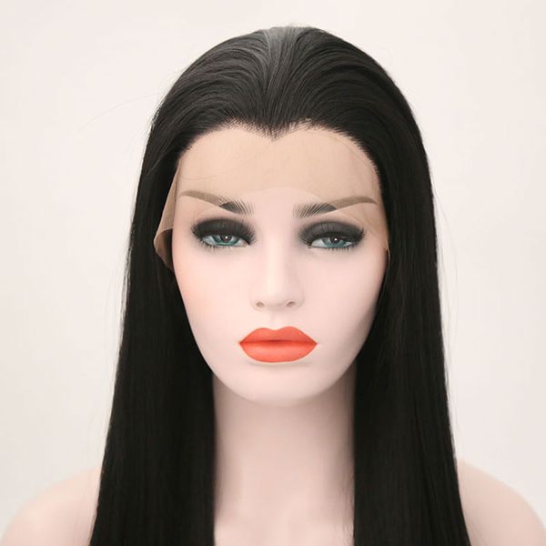 

natural black full machine made long straight lace front human hair wigs 150% brazilian remy jk hair