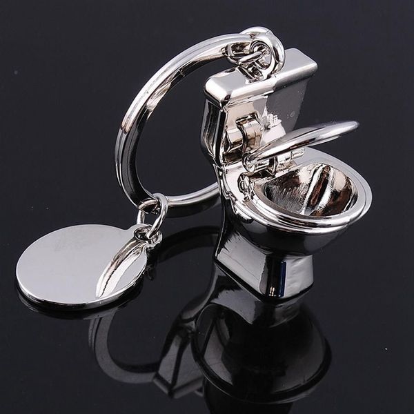 

1piece 3d cute key chain mini toilet key ring chain classic keychain bathroom cute creative gift car keychain, Silver