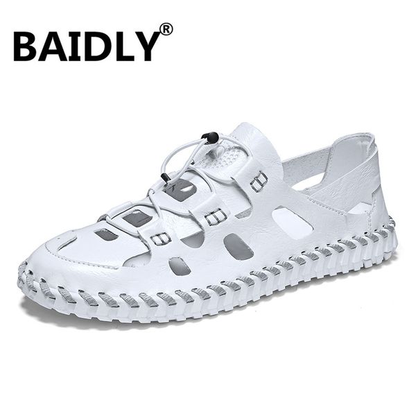 

sandals summer fashion genuine leather men outdoor beach shoes quality sandalias non-slip rubber male adult, Black