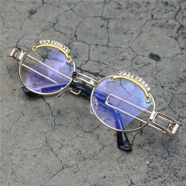 

2020 fashion diamond oval glasses frames men women vintage rhinestone sunglasses punk all crystal fml, White;black