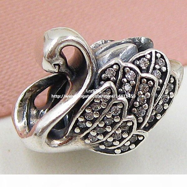 

2015 new 925 sterling silver majestic swan charm pendant bead with clear cz fits european pandora jewelry bracelets & necklace, Black
