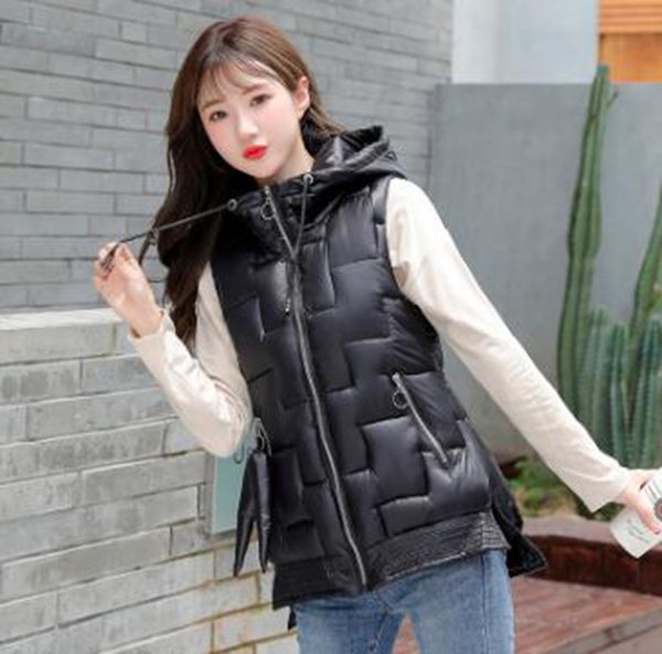 

wholesale women's new style short autumn and winter sleeveless waistcoat shiny waistcoat down cotton vest, Black;white