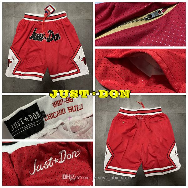 

men just don pocket basketball shorts stitched 1997-98 red just don pocket chicago bulls shorts lining mesh sports pocket sweatpants, Black;red