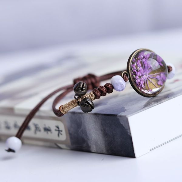 

Ethnic Style Fashion Small Fresh Hand-woven Ceramic Bracelet Sweet Girl Student Beautiful Dried Flowers Glass Ball Jewelry