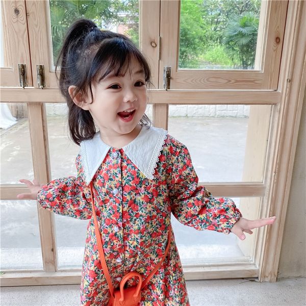 

girls spring and autumn new floral western princess dressdress dressstyle 3-year-old children 5 lace collar 6 fashionable 7 casual princess, Black;gray