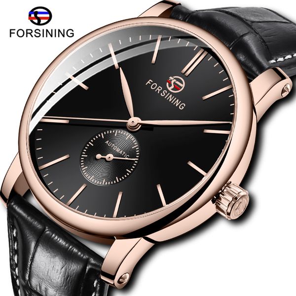 

forsining men mechanical watch leather strap automatic wristwatch casual sport male clock relogio masculino, Slivery;brown