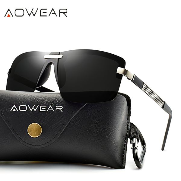 

aowear men fashion rimless polarized sunglasses mens square retro sun glasses male luxury quality driving glasses, White;black
