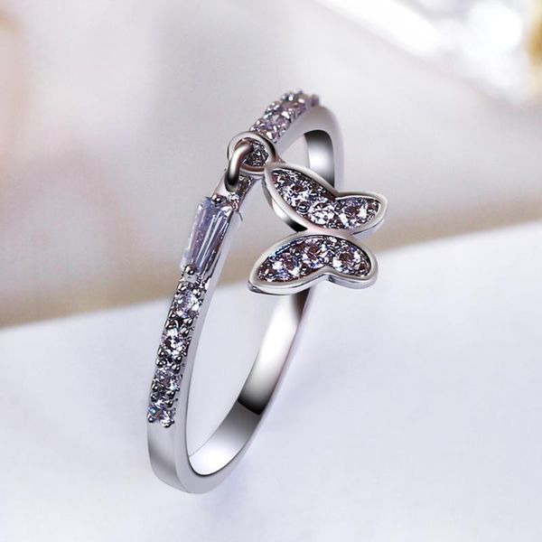 

lovely butterfly rings for women china wholesale lot anel feminino aneis bague zirconia crystal fashion white trendy ring, Golden;silver