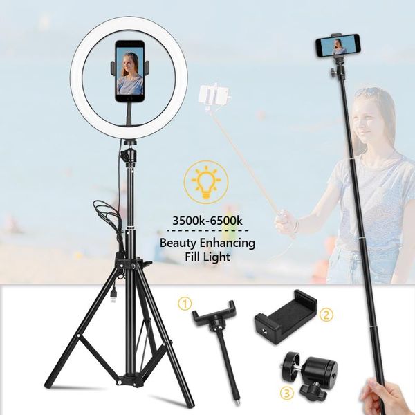 

6/10/12 дюймового led ring light usb диммируемого макияж фото кольцо лампа 2 в 1 штатив стенд селх стик для youtube live студии