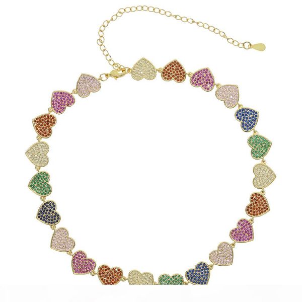 

new sweet love сердце choker ожерелье с радугой cz заявление подруга подарок мило золота серебряное ожерелье ювелирные изделия collier femme, Silver