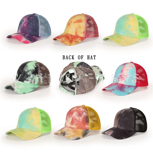 

tie dye criss cross ponytail baseball cap men women washable ball cap hats adjustable hip hop peaked cap sun visor mesh hats d92102, Yellow