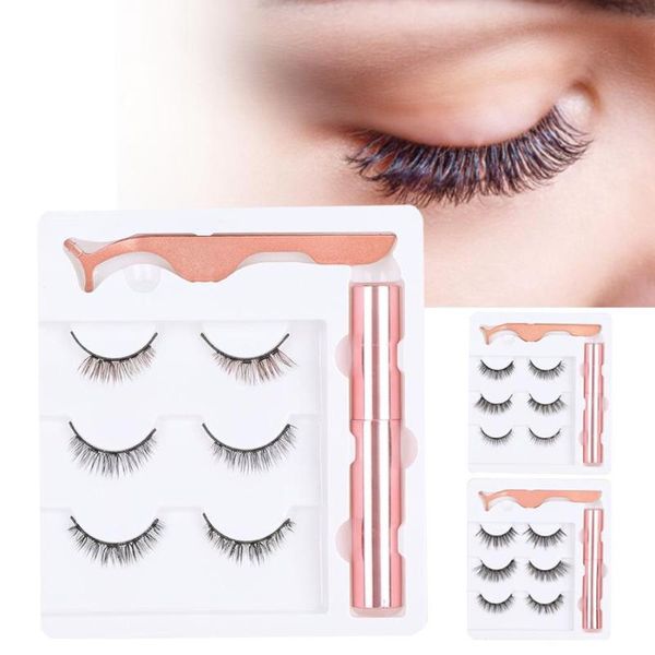 

false eyelashes 3pairs professional 5d magnetic liquid eyeliner tweezers set makeup beauty comestic tools