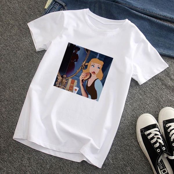 

2020 new arrival womens cartoon print harajuku t shirt o neck you punk catton t shirt print casual short sleeve streetwear, White