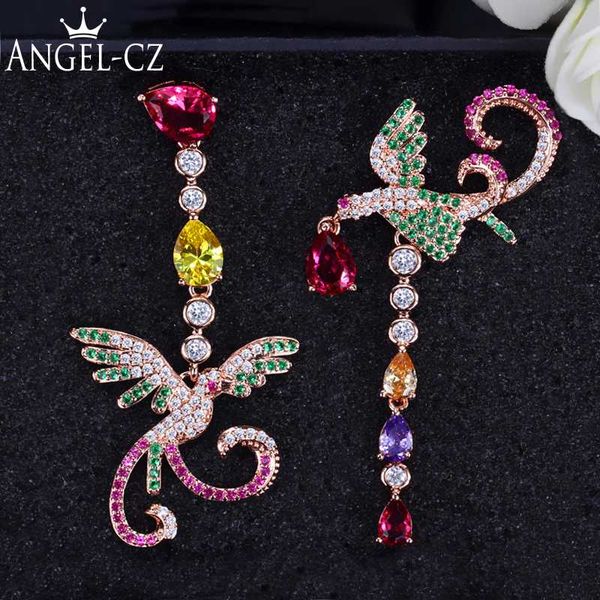

angelcz vivid phoenix party drop red green crystal women statement asymmetrical long earring vintage silvery cz jewelry ae155, Silver