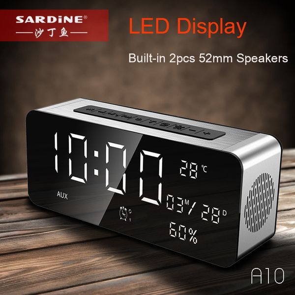 

sardine bluetooth speaker 5000mah portable alarm clock mp3 speaker 52mm horn big sound for party tf card usb fm radio