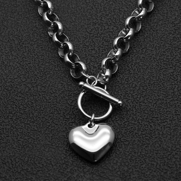 

heart necklace women choker necklace 2020 ot buckle pendant neck stainless steel chain hip hop punk jewelry on the neck, Silver