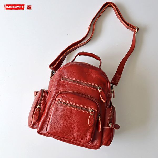 

women backpack soft leather ladies shoulder bag female 2020 new multi-pocket large-capacity bags first layer cowhide leather