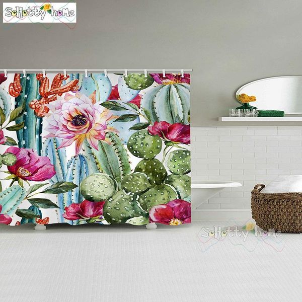 

цветы пейзаж занавес 12 полиэстер для ванной одноместный водонепроницаемого душа крючки cactus типографии ванной decorwith зеленый mwghl