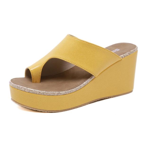 

summer 2020 europe and the united states new sandals female fashion wedge heel light clip high heel slippers shoes woman, Black