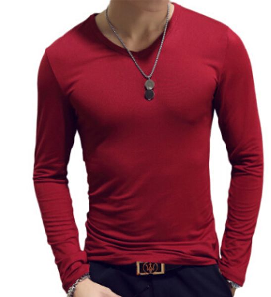 

man's v-neck cotton pure color long sleeves tshirt spring autumn slim t-shirt 14 colors size m-2xl, White;black