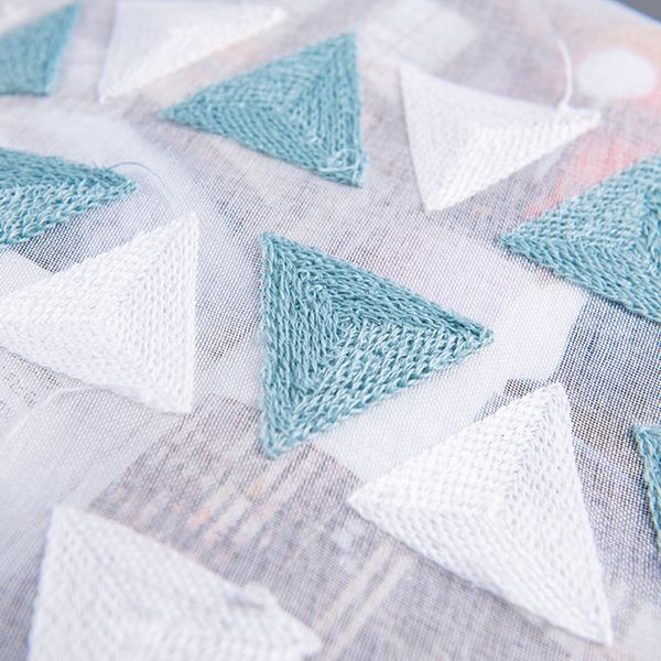 

rod pocket embroidered blue triangles semi tier short curtain for kitchen bathroom living room home