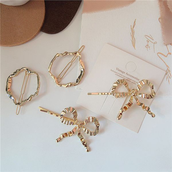

new korean personality simple metal texture geometric round bow hairpin headdress fashion female frog clip hair accessories