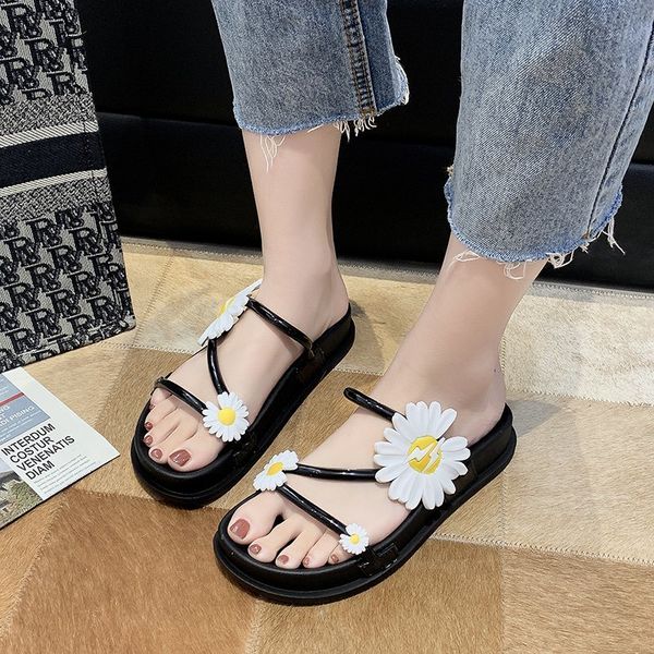 

лето тапочки женская обувь платформы сандалии слайды 3d flower chanclas mujer пляж сандалии тапочки dames девушки, Black