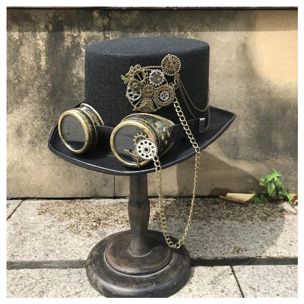 

fashion men women handmade steampunk hat with gear glasses stage magic hat cosplay size 57cm steampunk, Blue;gray