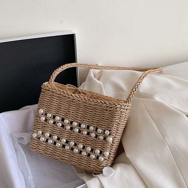 

straw shoulder bags for women 2020 handmade woven pearl bag summer vacation travel beach bag bohemia bali handbag bolsos