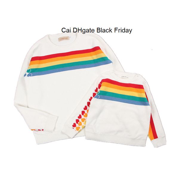 

family matching sweater rainbow heart-shaped mother father daughter son pullover knit cotton cardigan mother & kids outfits, Blue