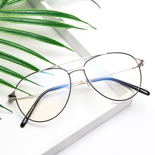 

new trend double beam glasses frame fashion flat mirror student metal glasses frame men and women decorative glasses, Black