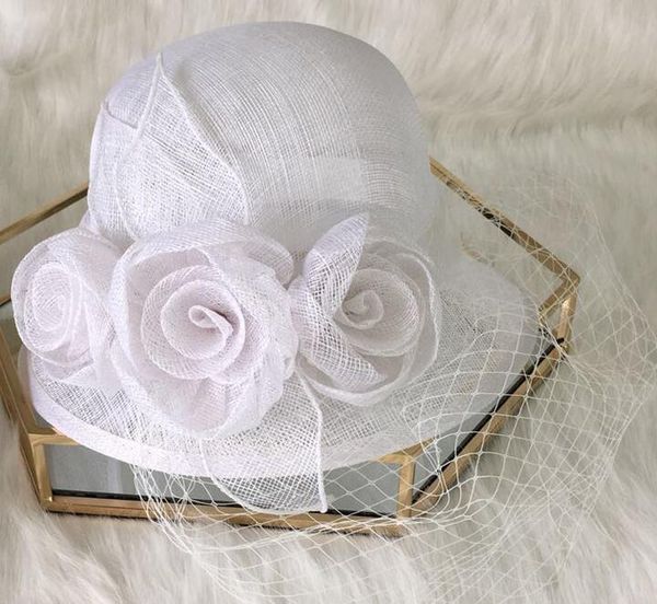 

stingy brim hats ladies wide fashion with flower for wedding, Blue;gray