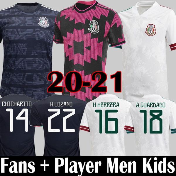 

2020 2021 mexico soccer jerseys lozano chicharito pink player version football shirts dos santos mexico 20 21 men kids jimenez camiseta, Black;yellow