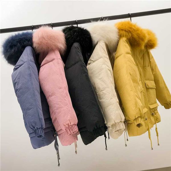 

2020 winter women jackets coat casual thick warm big fur hooded parkas coat solid winter fshion jacket female outwear b666, Black