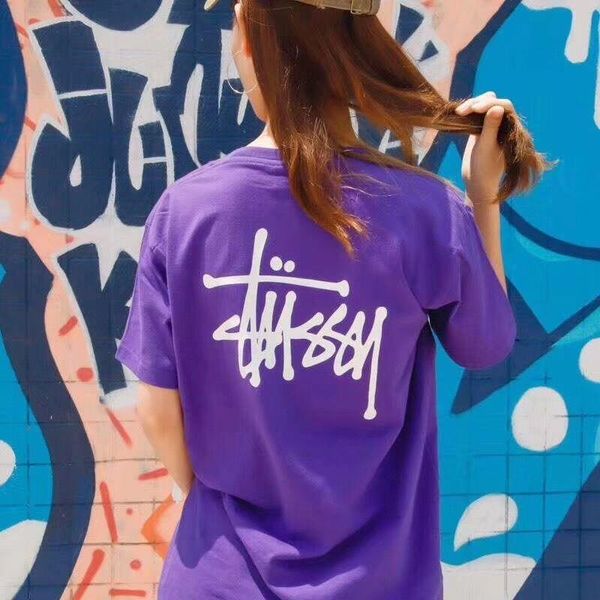 

men's and women's newstussy letter printing short-sleeved t-shirt casual couple loose cotton tee 2020, White;black