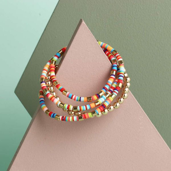 

2020 wish explosive beaded bracelet bohemian ethnic bracelet multi-layer rice bead mixed color elastic bangle selling, Black