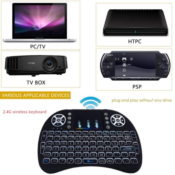 

new arrival backlit i8 mini bluetooth keyboard 2.4ghz air mouse with touch pad remote control for xbox360 ps4 android tv game controller