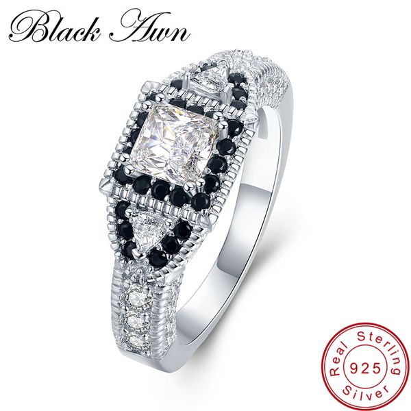 

black awn] 5g 925 sterling silver jewelry trendy engagement rings for women black spinel wedding ring c412, Golden;silver