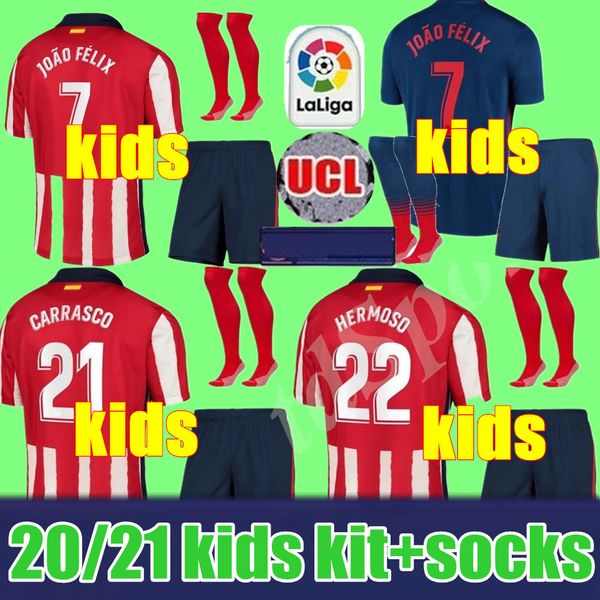 

20 21 madrid atletico soccer jersey 2020 2021 joao felix correa lucas costa koke saul godin luis gimenez kids kits youth football shirt, Black