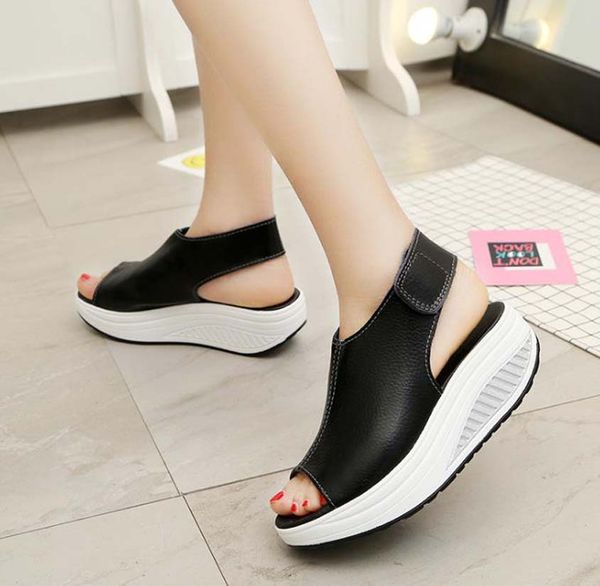 

fashion women sandals summer flats real leather platform rsandals flats shoes ladies slipper slides beach shoes bag04 p39, Black