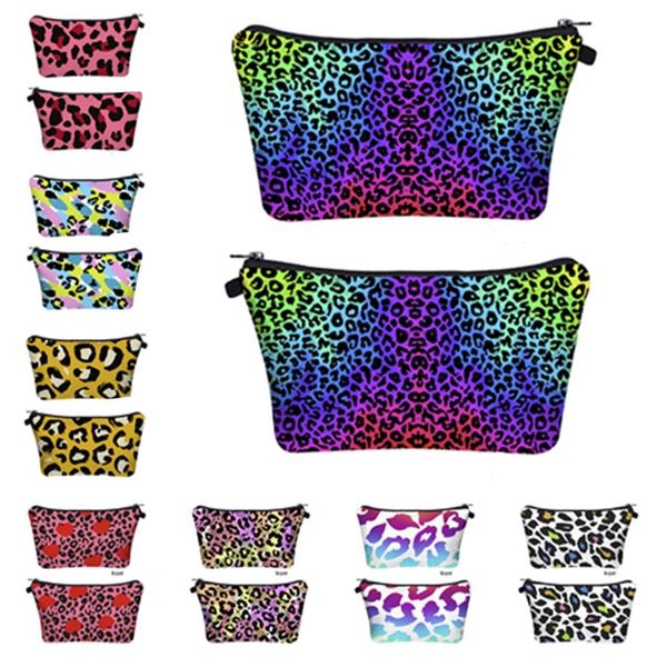 Borsa cosmetica con stampa leopardata colorata Borsa per il trucco delle donne organizzazione di borse per il lavaggio di archiviazione per la stampa digitale 3D T2D5072