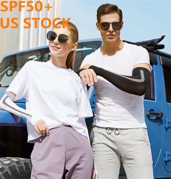 

us stock anti uv protection sleeves sports upf50+ sun block driving outdoor arm sleeve cooling sleeve covers 2pcs/pair, Black