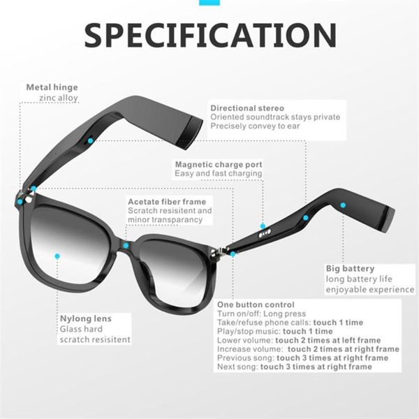 

smart glasses ear sunglasses women ip67 waterproof audio open bluetooth wireless glasses for music men tuvkc, Slivery;brown